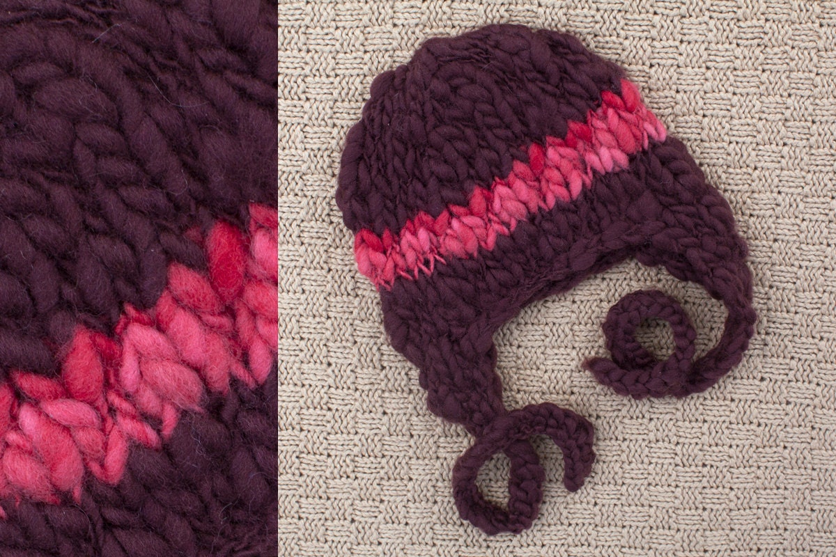 sale - newborn EARFLAP hat - photography prop - deep maroon, red