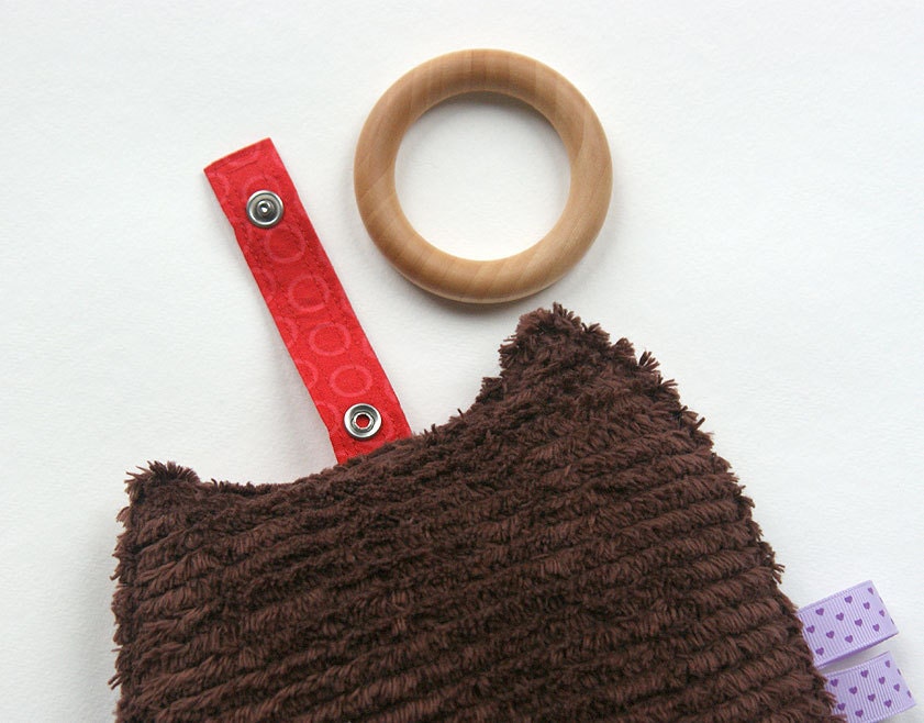 Daisy the Patchwork Owl Crinkle Toy comes with Detachable Organic Wood Teething Ring- Great Baby Girl Gift