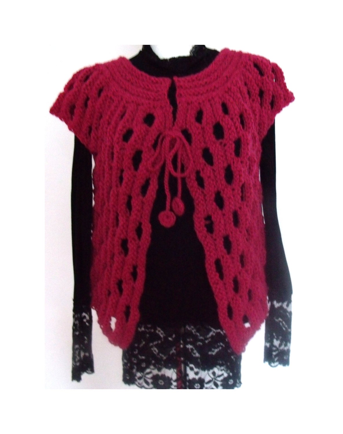 Pink Fuchsia vest shrug bolero wool bulky OOAK hand knitted 4 seasons - MyLaceSpace