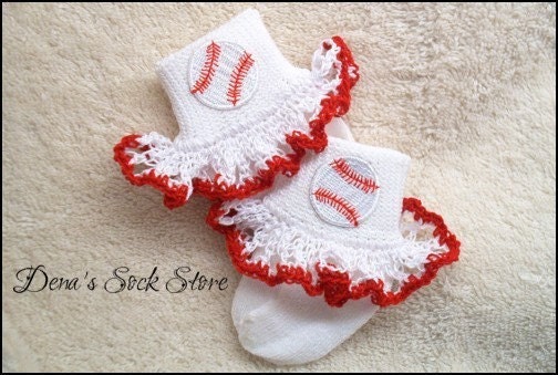 Boutique Crocheted Lace Ruffle Pageant Socks Custom Baseball