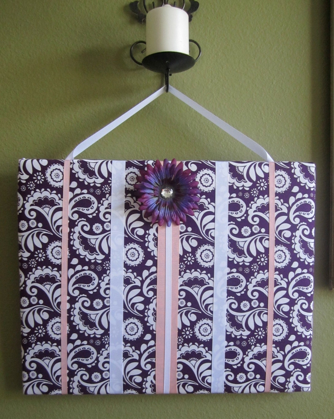 Bow Board Organizer: Purple, Light Pink & White with optional headband holder (16 x 20)