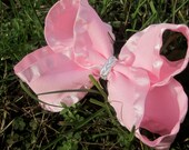 Medium 4" Hair Bow: Pink and Silver Satin Double Ruffle