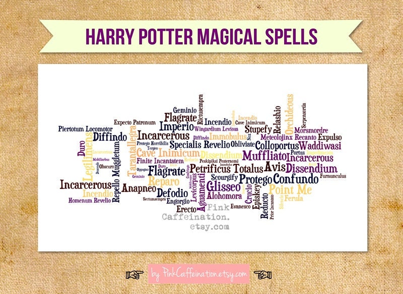 11x17 Magical Harry Potter Spells Print - Pick Your Color Scheme