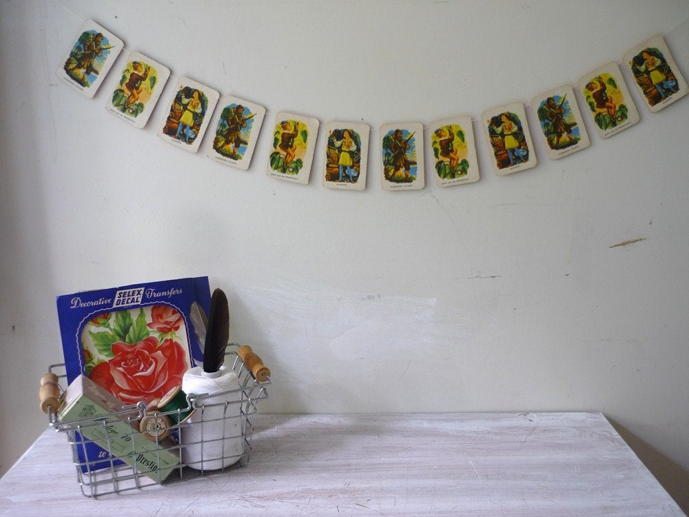 Vintage Snap Card Garland....Robinson Crusoe...Jack and the Beanstalk...Aladdin