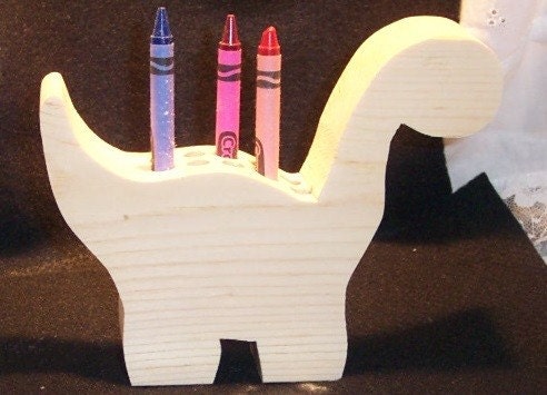 Dinosaur Crayon Holder, Wood, Unpainted for DIY projects, Hand Made Wood Crafts by Carolina Country Crafts