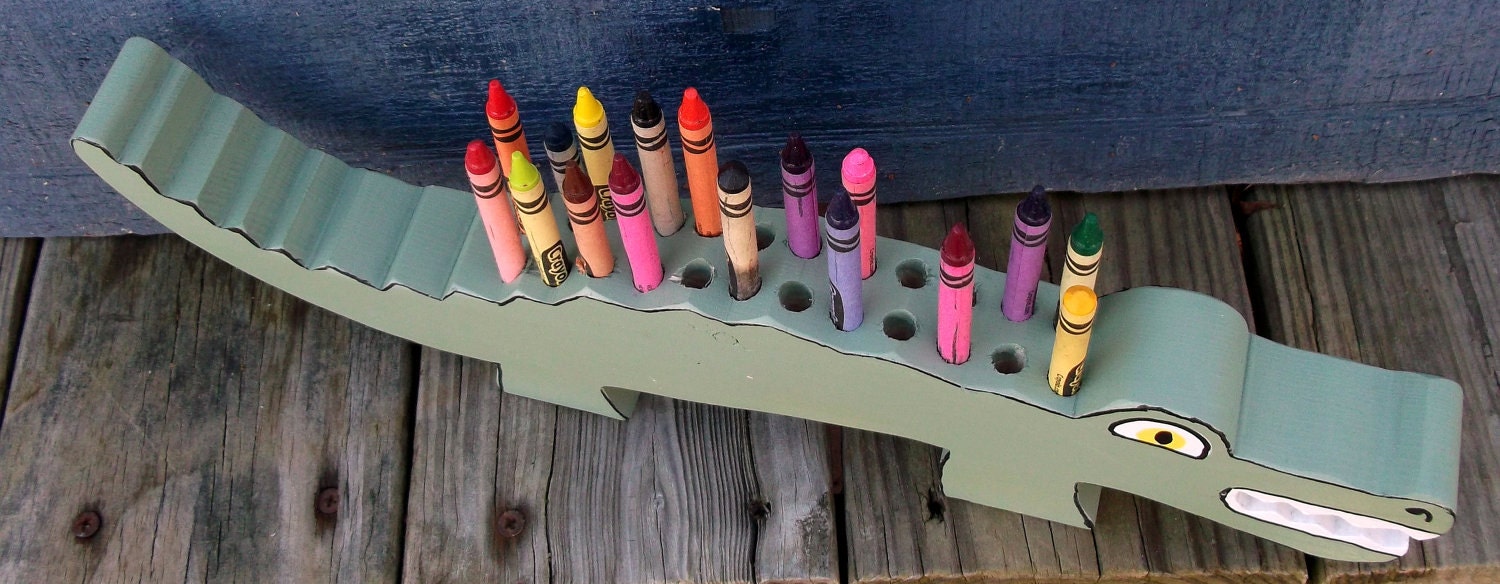 Alligator Crayon Holder, Wood, Hand painted