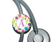 Stethoscope ID Tag Multi Color Polka Dots Personalized with Your Initial