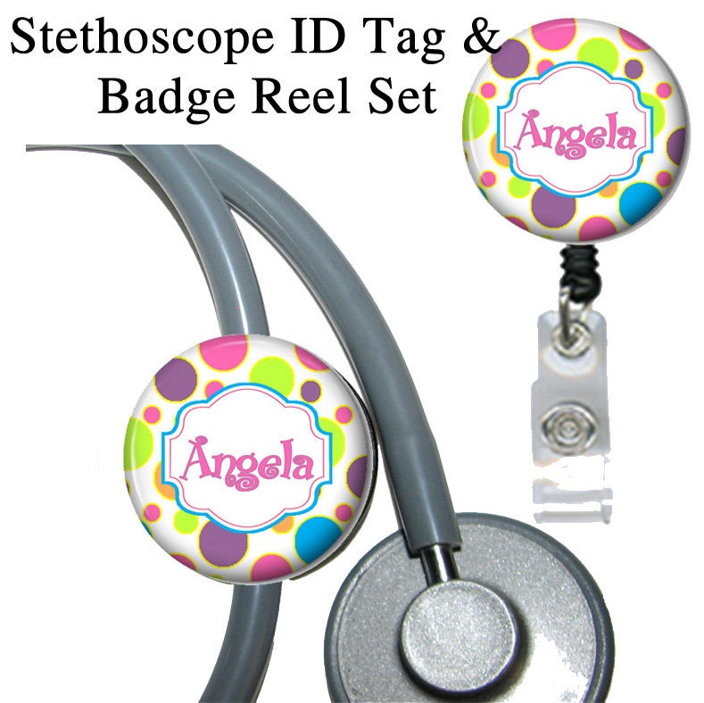 Badge Reel Holder and Stethoscope ID Tag Set Name Badge -  Personalized with Your Name