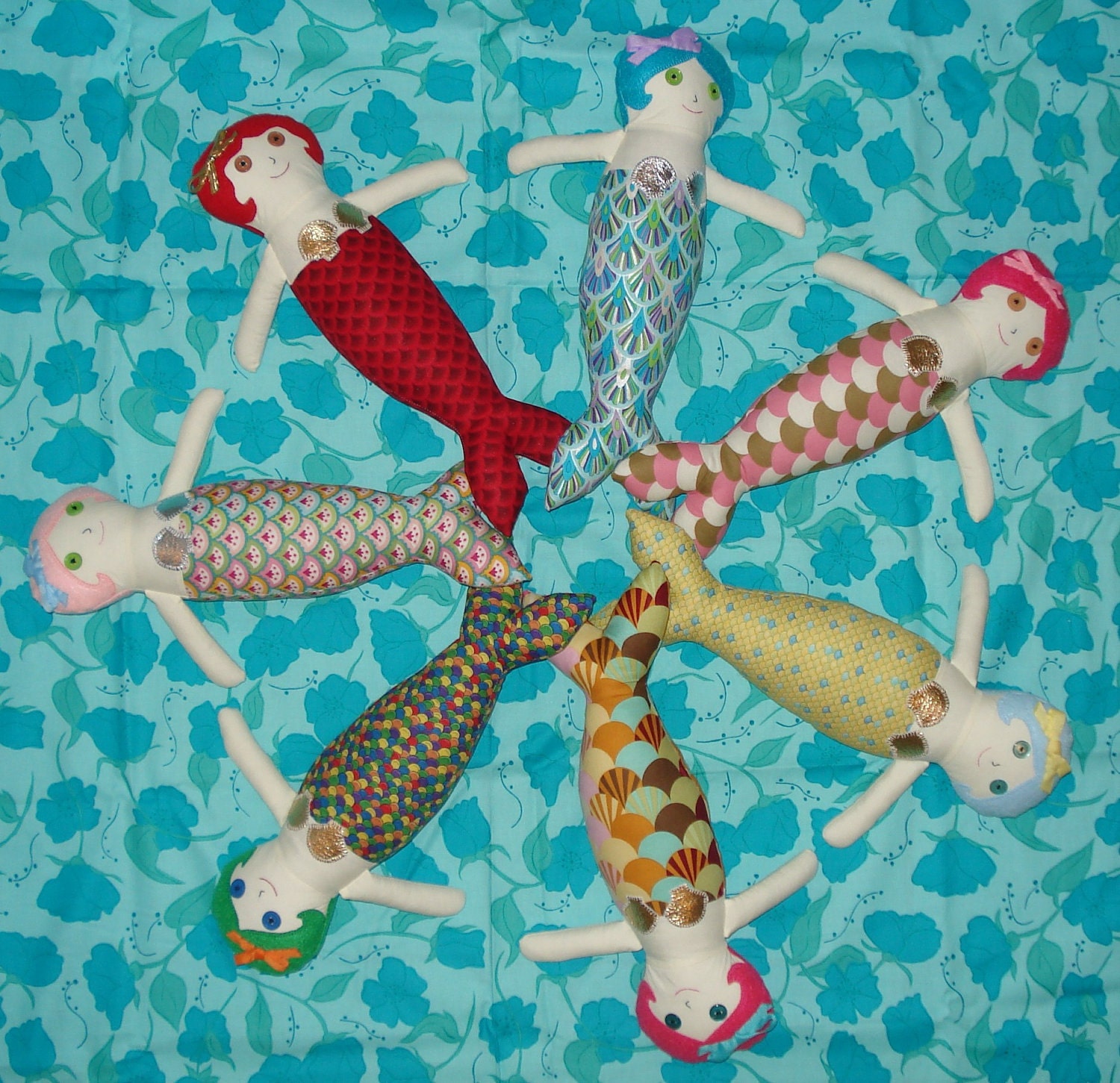 KarmaCat Custom MERMAID Rag Dolls -- you choose hair, eyes, fabric, etc.