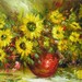 ORIGINAL Oil Painting Sunflowers Harmony 40 x 23 Colorful Sunflowers Gold Yellow Summer Palette Knife Textured Vase Brown ART by Marchella