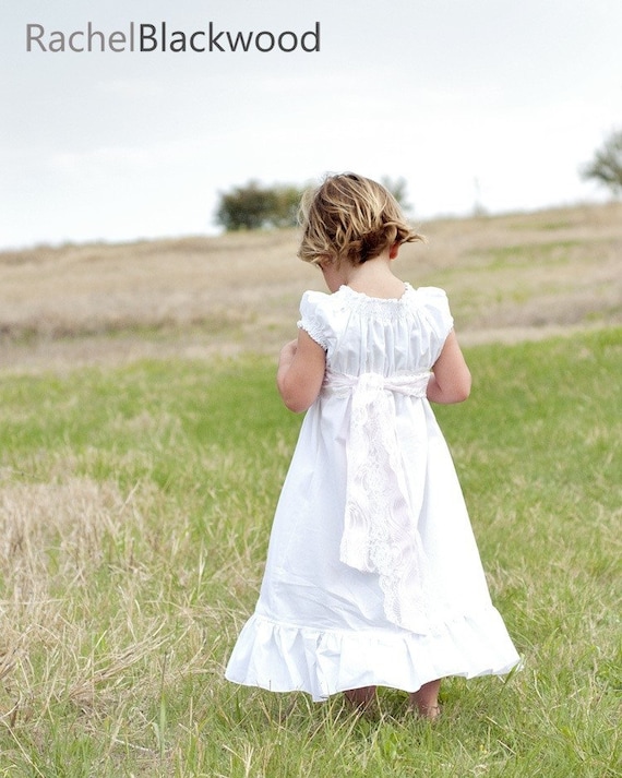 Plain White Cotton Peasant Dress Great for First Communion, Baptism, Beach Photos, and More 6 12 18 24 mo. 2 3 4 5, 6, 7, 8