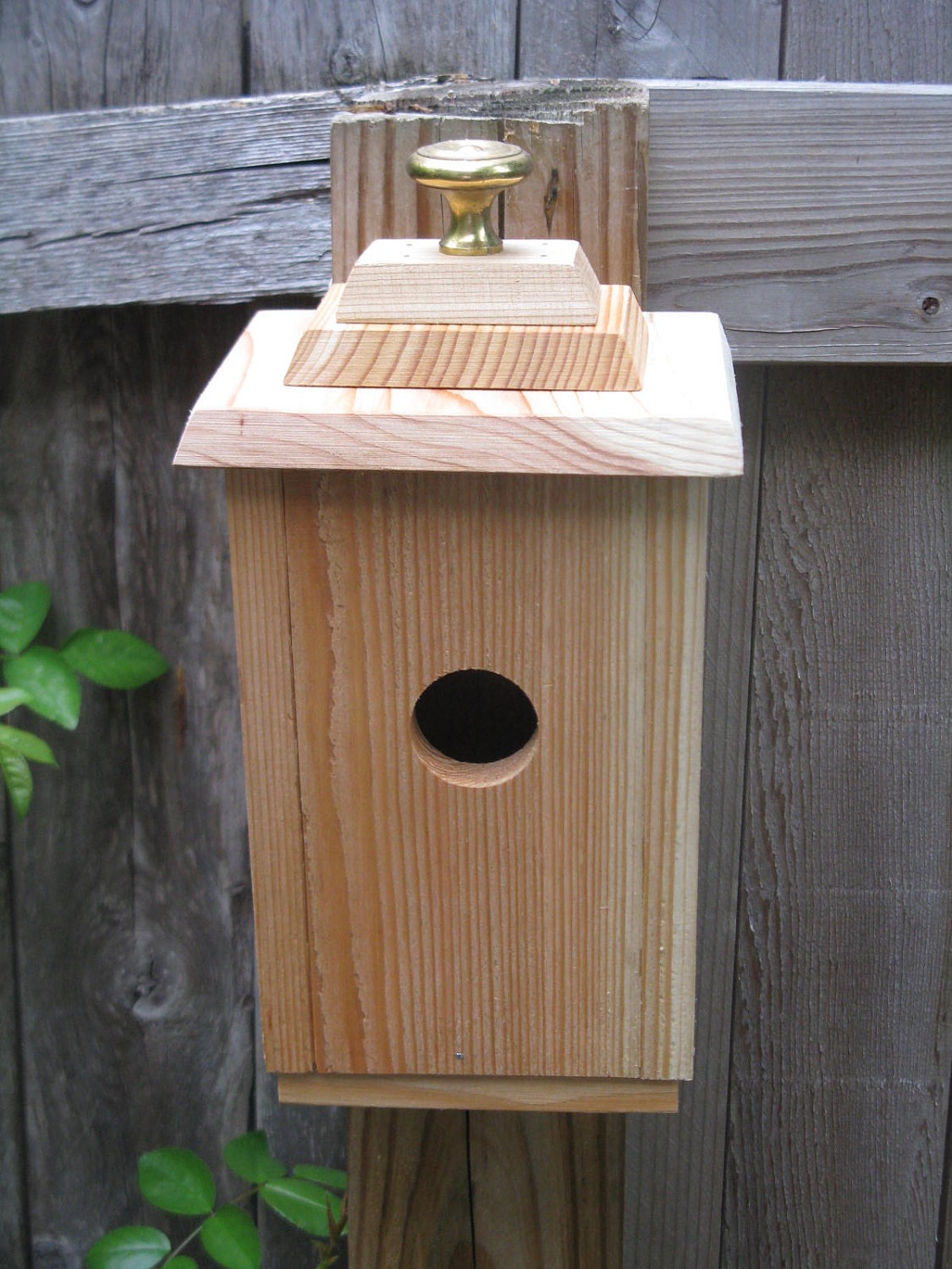 The Song Sparrow - Birdhouse, Wren House, Vintage Brass Knob,  All Reclaimed Materials