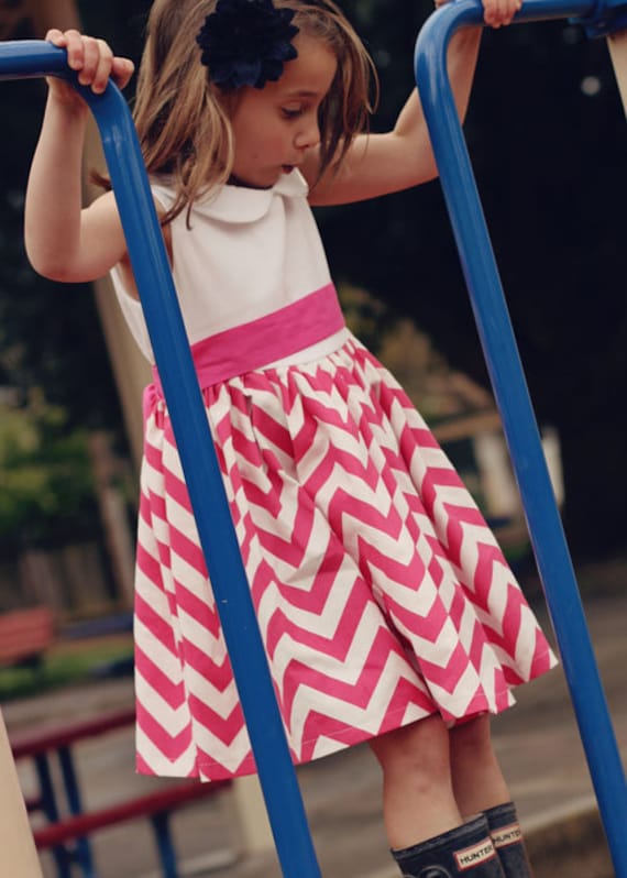 Vintage Chevron Isabella Dress for Girls -  Pink