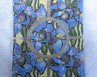 Glass Serving Plate, Summer Entertaining, Blue Iris, Enameled