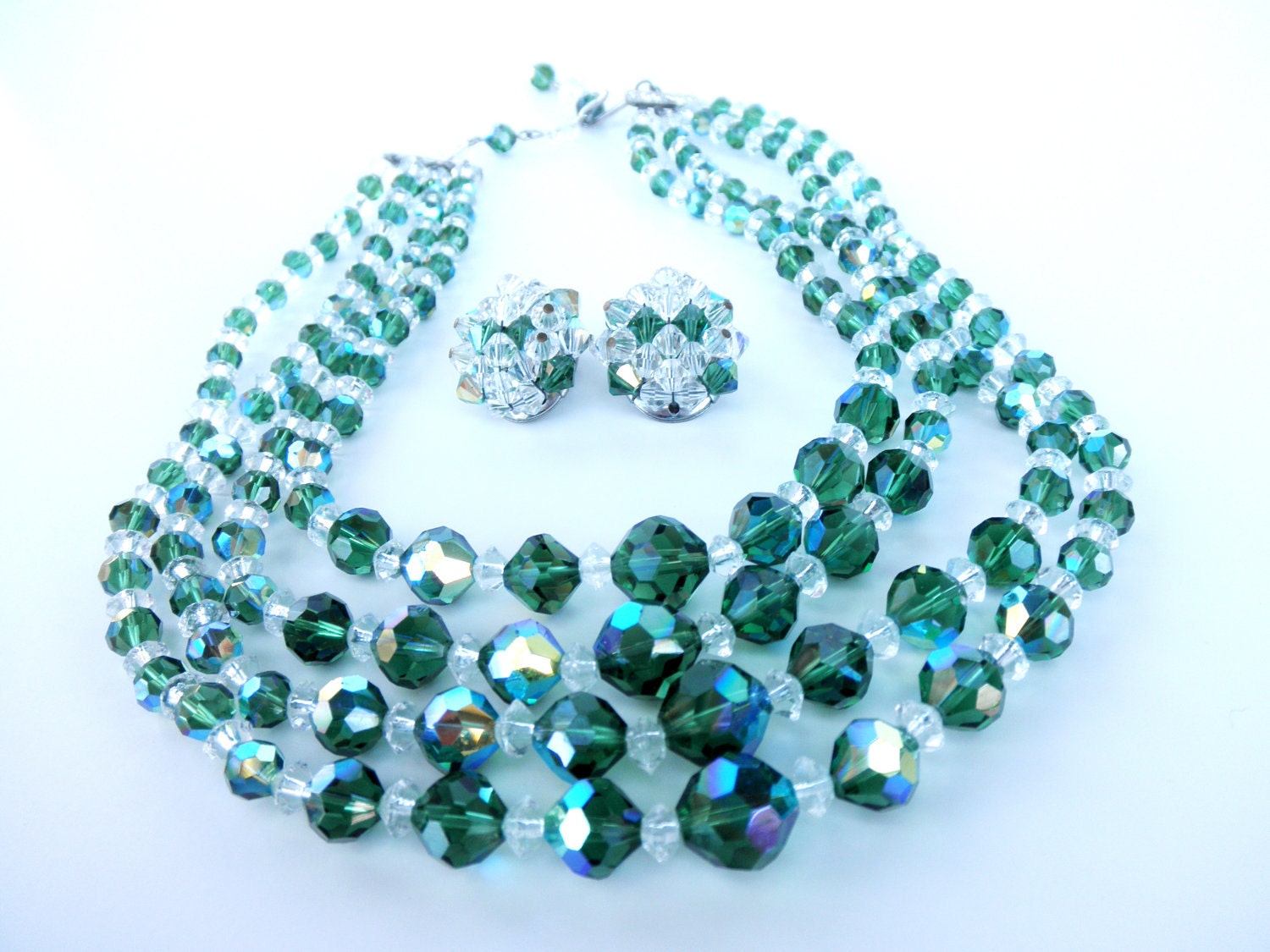 Vintage Green AB Fine Crystal Necklace and Earring Set