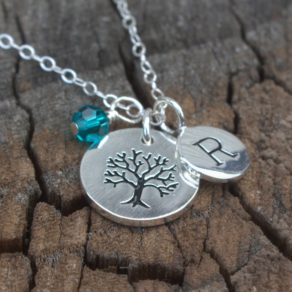Family Tree Necklace - Personalized Jewelry . Custom Initial Birthstone . New Mom, Mommy, Mom to Be . Baby Shower Gift