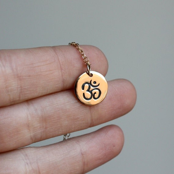 Gold Om Necklace Yoga Jewelry . Gold Ohm Pendant by sevgicharms