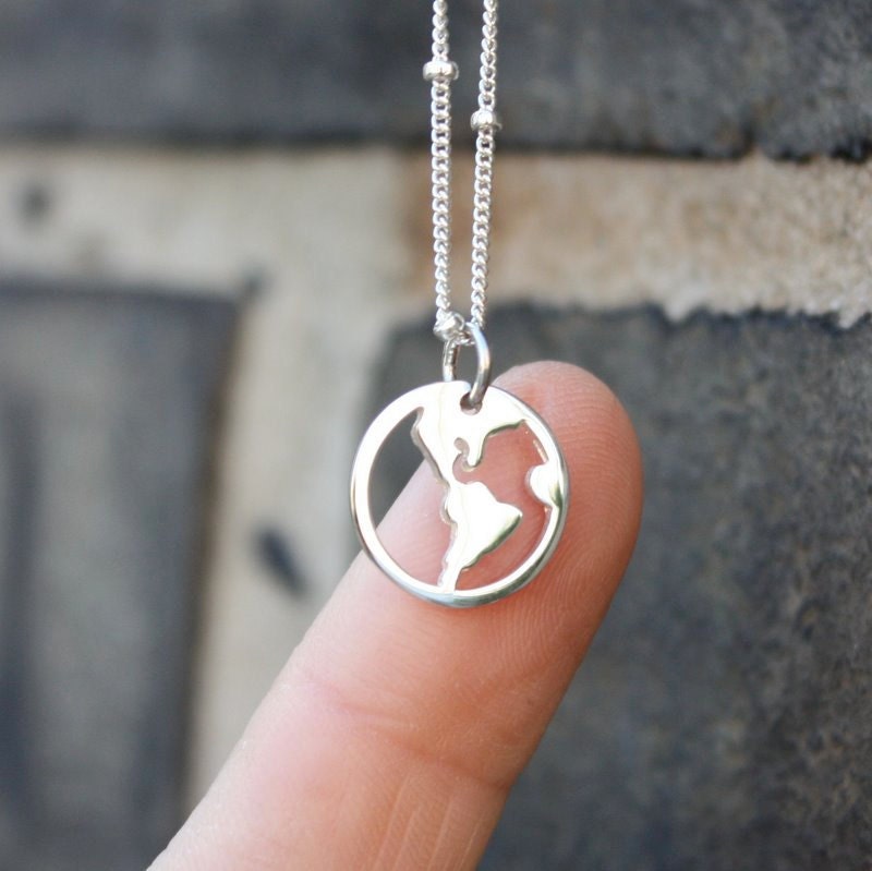 World Map Necklace - Sterling Silver Globe Pendant . Traveler Jewelry . World Charm . Gifts for Her