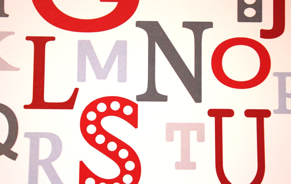 11x14 Modern Alphabet print in blues and reds