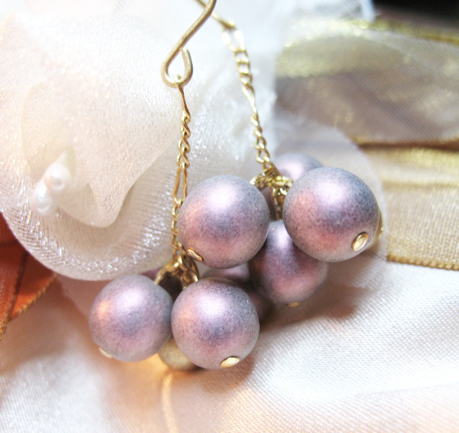 Earrings ooak with czech gold and purple beads 'Berries' - DemyBlackDesign