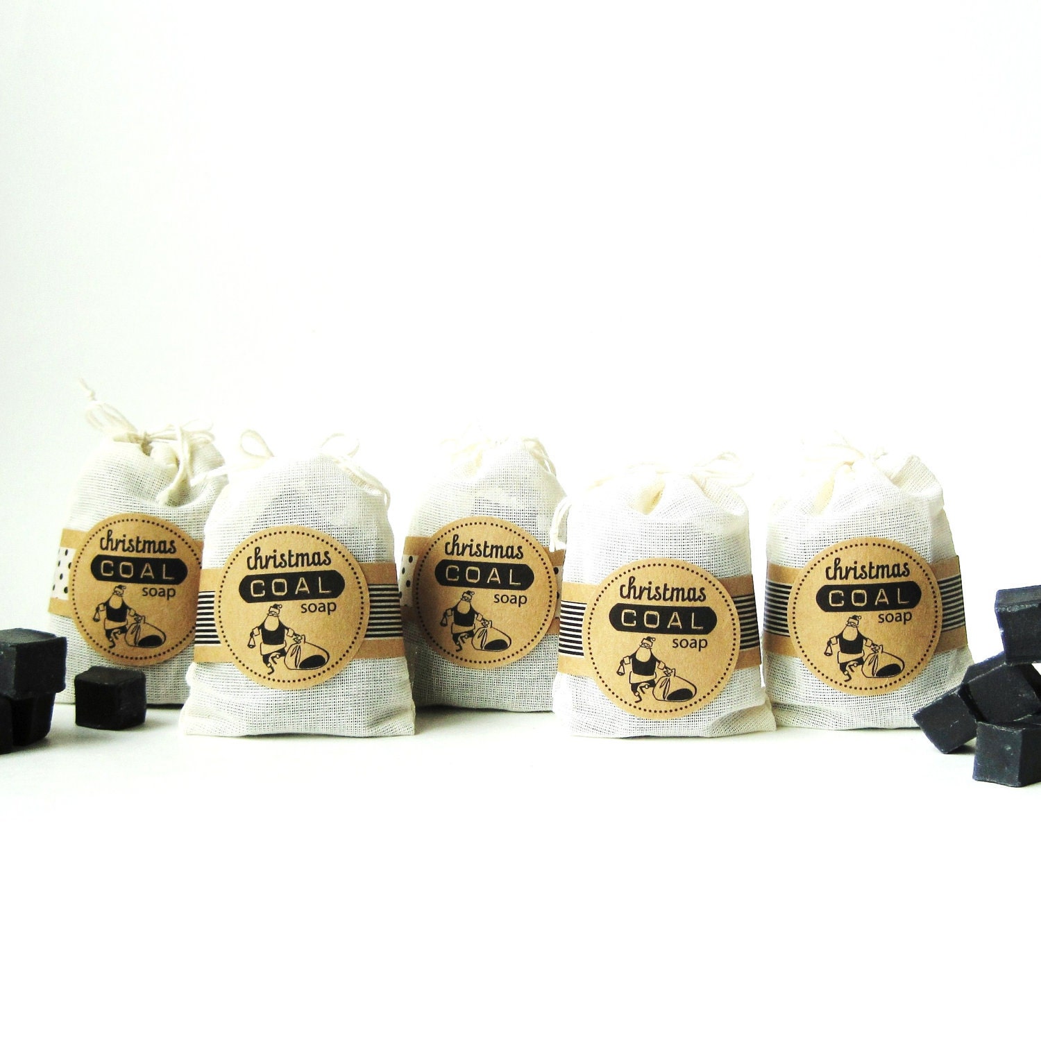 SALE - 50% off - 5 Packs of Christmas Coal Soap - Lump of Coal Soap - Black Unscented Vegan Soap
