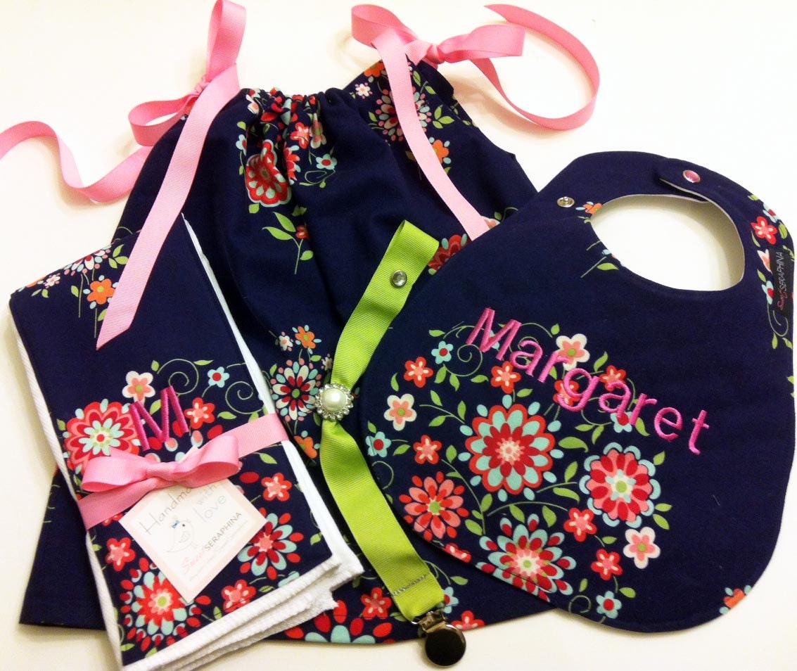 Baby Gift Set - Amy Butler Love Memento Midnight fabric