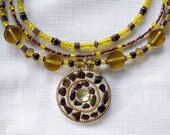 Bohemian Pendant Necklace yellow brown copper earthy boho chic layers