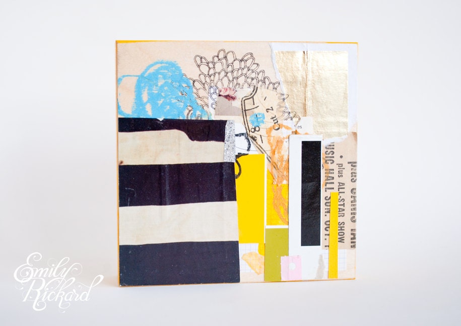 Yellow I, Original Abstract Collage on Wood