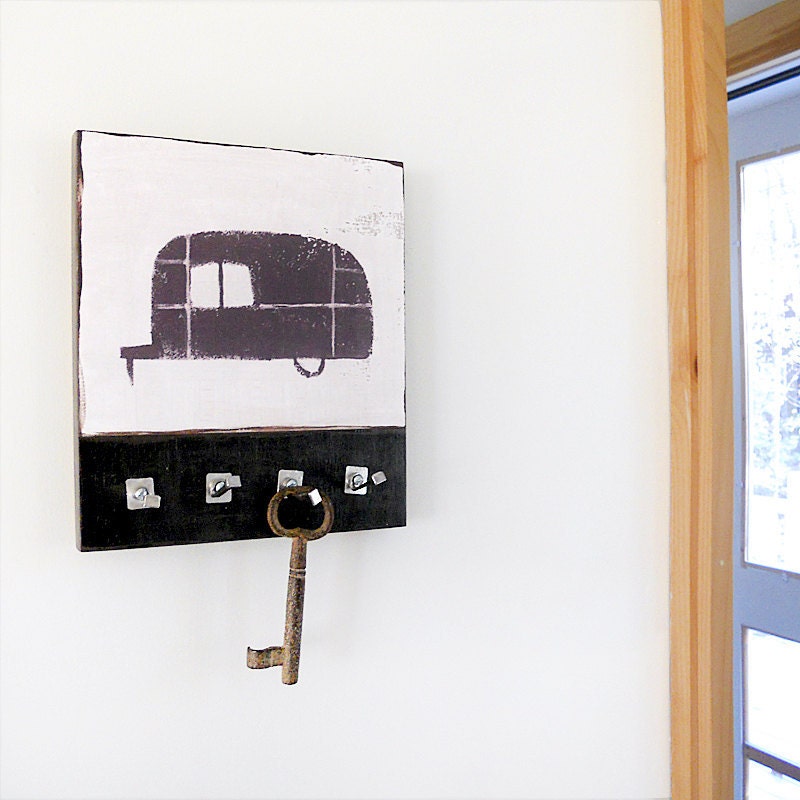 Key Holder Hooks TRAILER: wall mount Black, White, Retro, Texas, Modern Office Kitchen Home Decor Organizer