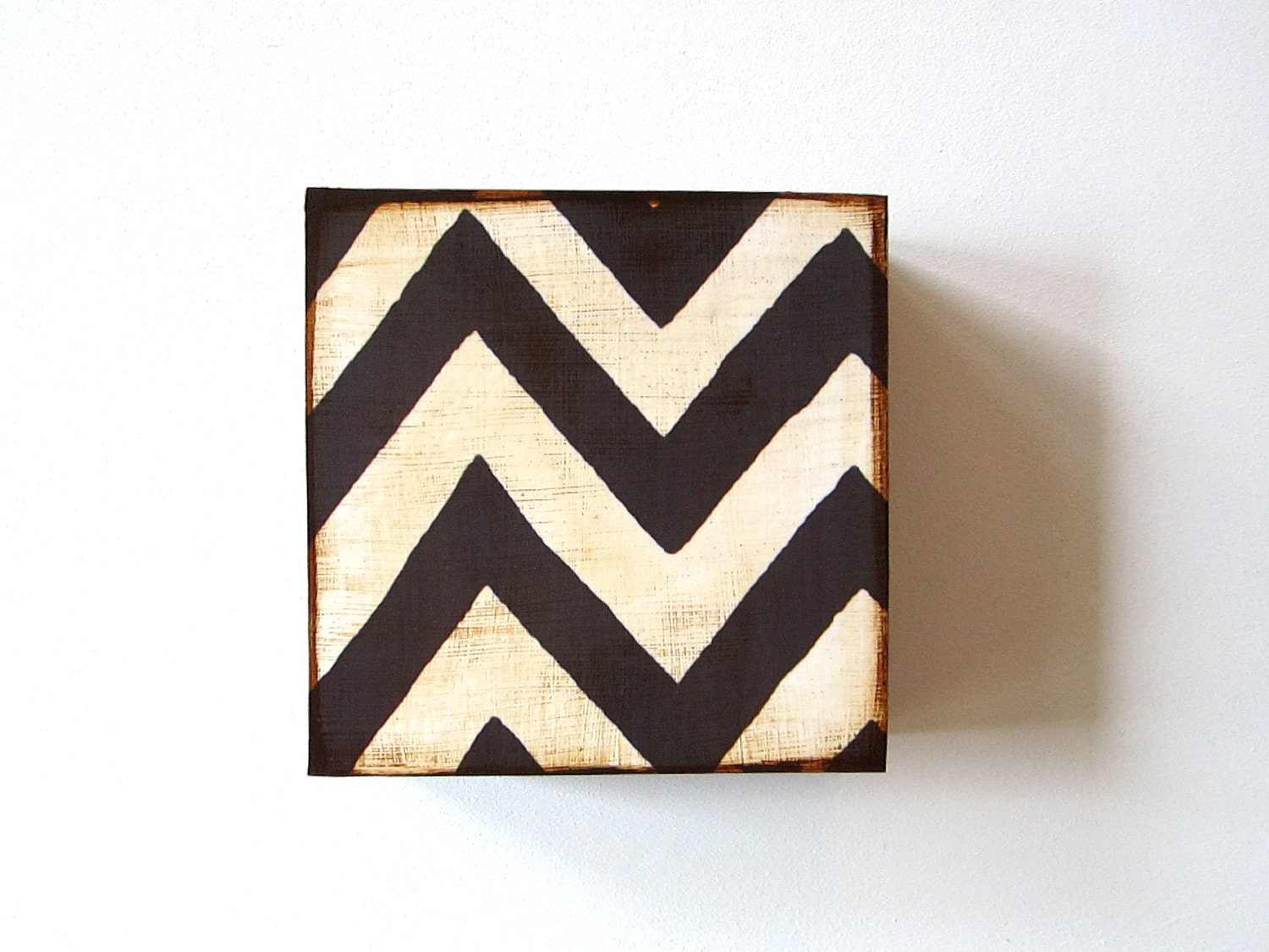 Zigzag Chevron Design 1 5x5 art block on wood Black White graphic 
modern pattern shapes red tile studio