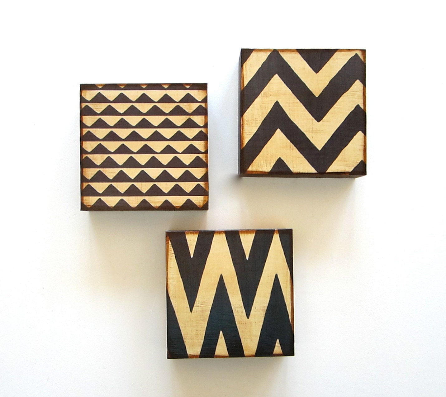 Art Block Trio/3/Three 5x5  Mix and Match choose any 3 geometric pattern chevron zig zag brown black gray red tile studio