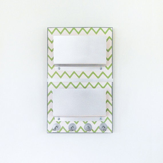 Mail Holder: GRASS wall mount double letter organizer key rack office organization chevron green