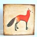 Rustic Wall Decor l Foxy Red Fox 5x5 art block on wood nature forest woodland animal brown cream black red tile studio