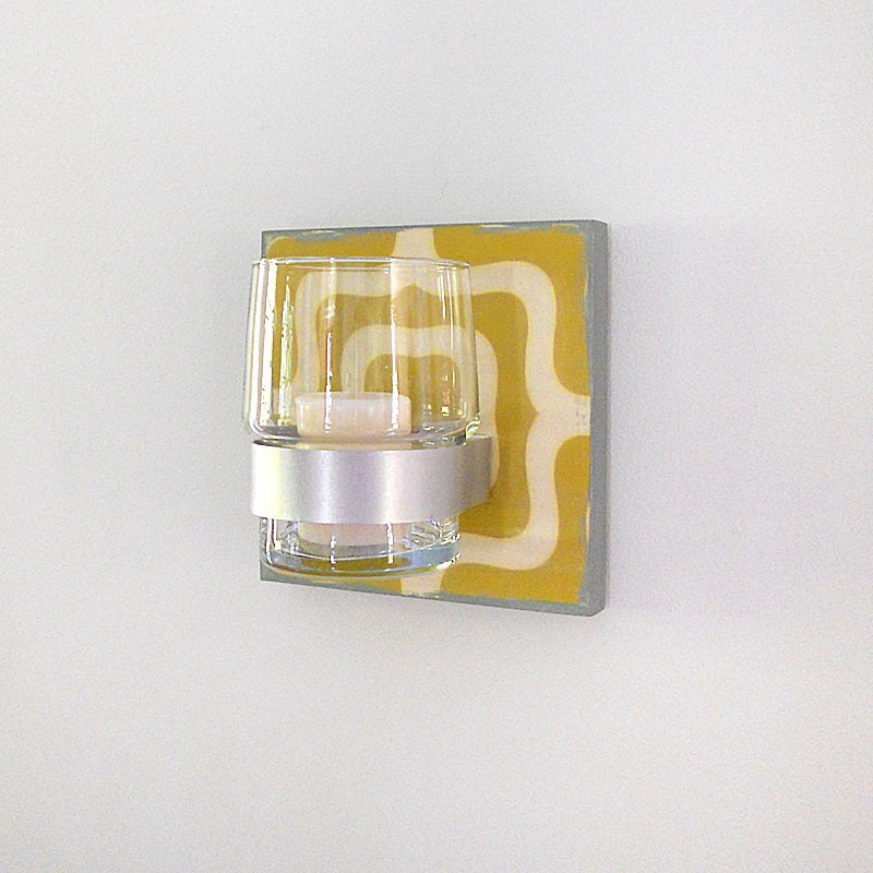 Candle Holder l modern wall decor l LABYRINTH: flower vase minimal mod wall vase votive chartreuse pattern redtilestudio