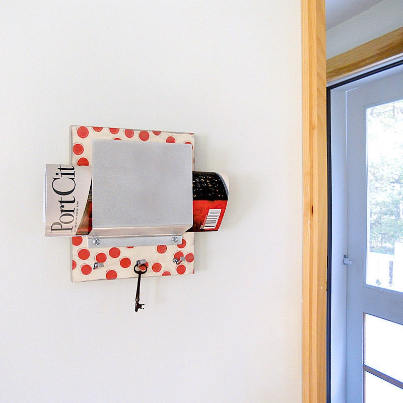 Office Organizer l Mail Holder Office POLKA: modern wall mount letter holder dots circles organizer key holder red metal