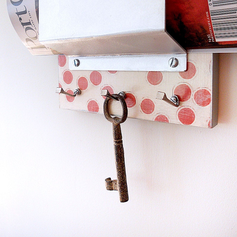 Office Organizer l Mail Holder Office POLKA: modern wall mount letter holder dots circles organizer key holder red metal