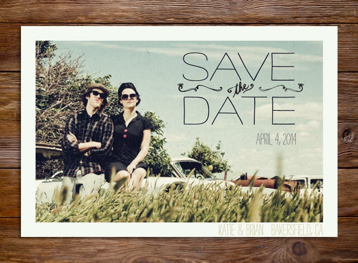 Save The Date Postcard or Magnet - Simple Vintage Engagement Card