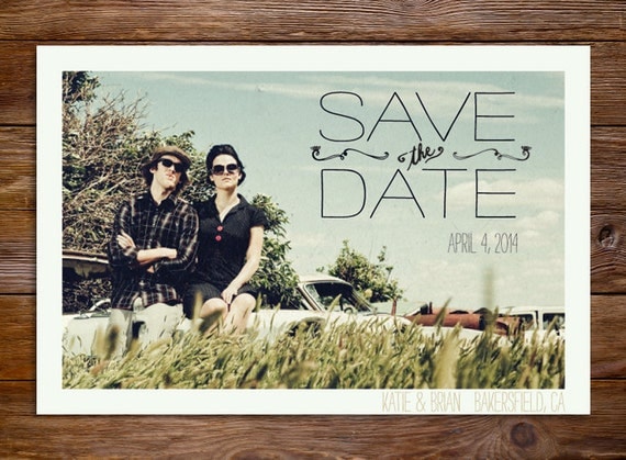 Save The Date Postcard or Magnet - Simple Vintage Engagement Card