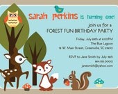 Printable Woodland Birthday Party Invitation, Animals Creatures Forest, Deer, Owl, Squirrel, Fox, boy or girl DIY digital file