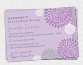 Baby Shower Invitation Printable Girl Purple and Lavender with Charcoal Grey Gray accent, Floral Modern, DIY Digital File
