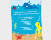 Under the Sea Baby Shower Invitation, Creatures Boy Girl Gender Neutral, Whale Fish Crab Printable DIY digital file