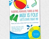 Printable Pool Party Birthday Invitation, Summer, Swim, Dive, Child Boy or Girl DIY Personalized Digital File