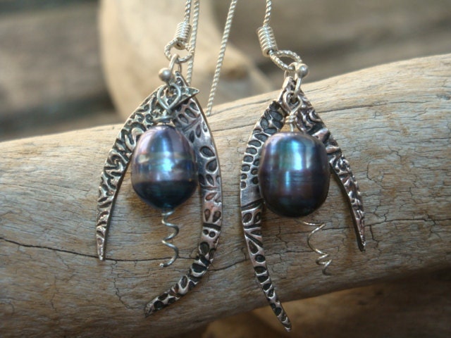 Crescent Dreams - Silver and Pearl Dangles