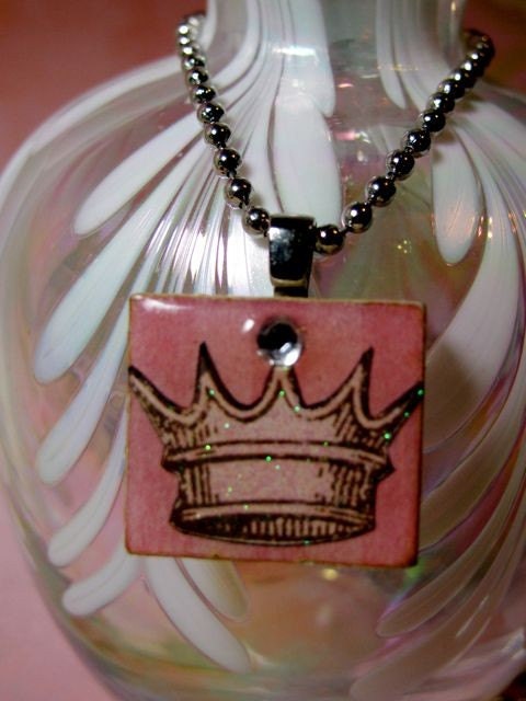 Scrabble Tile Necklace with Crown
