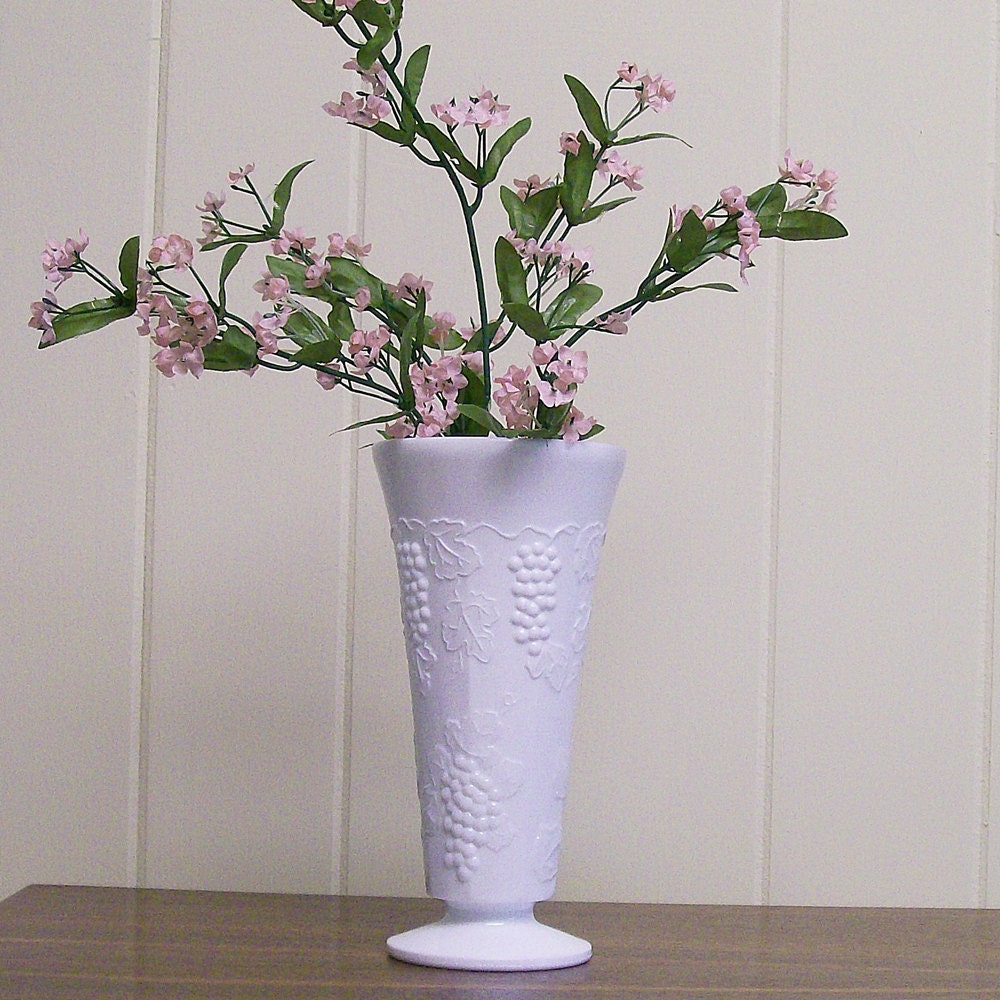 Vintage Milk Glass Grapevine Vase