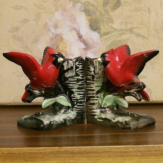 Ceramic Cardinal Bookends by VintageShelfAndWall on Etsy