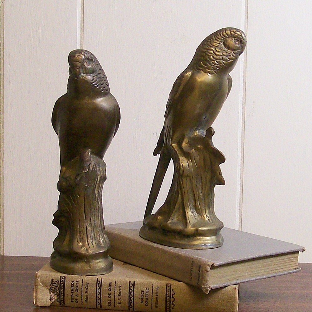 Vintage Brass Bookends Parrots