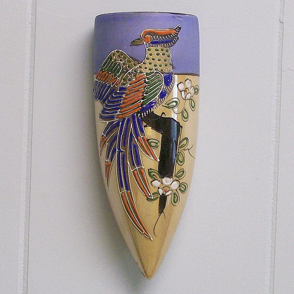 Vintage Wall Pocket Lusterware with Moriage by VintageShelfAndWall