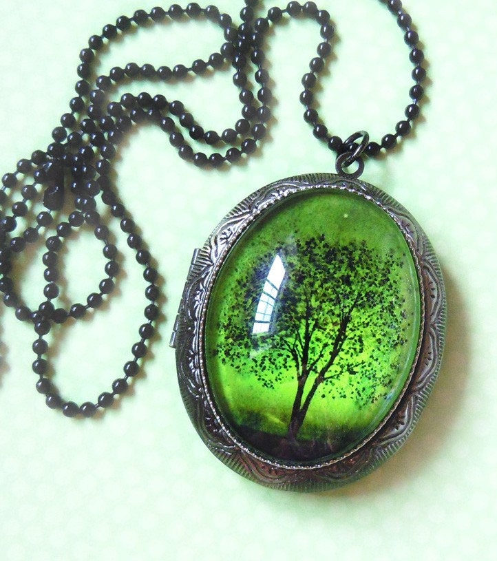 Emerald Bewitched -- Wearable Art Locket Necklace---Mothers Day Gift