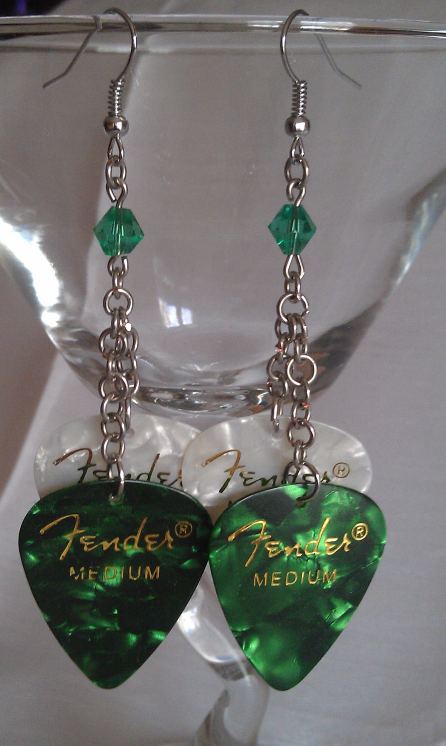 Green Fender Guitar Pick Earring